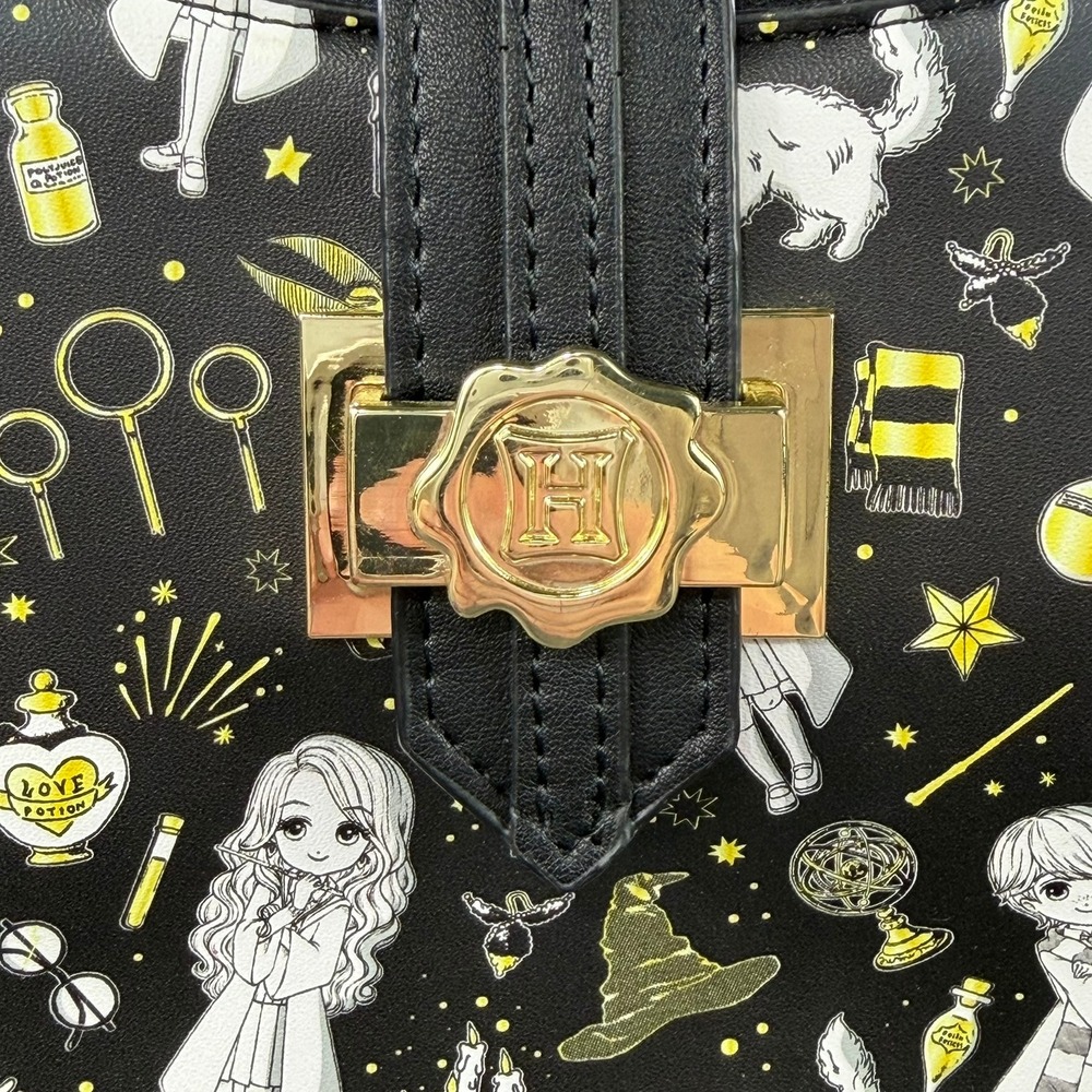 Loungefly Harry Potter Chibi Characters Crossbody Bag Black Gold Anime Print - Picture 9 of 16